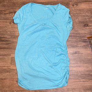 Crewneck Side Ruched Maternity Tee: Blue